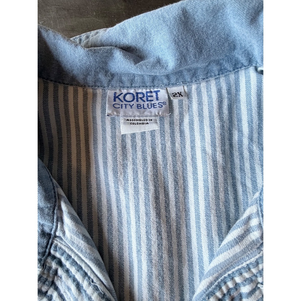 Koret City Blues Vintage Striped Floral Embroidered Button Front Jacket Blue 2X - Picture 4 of 6